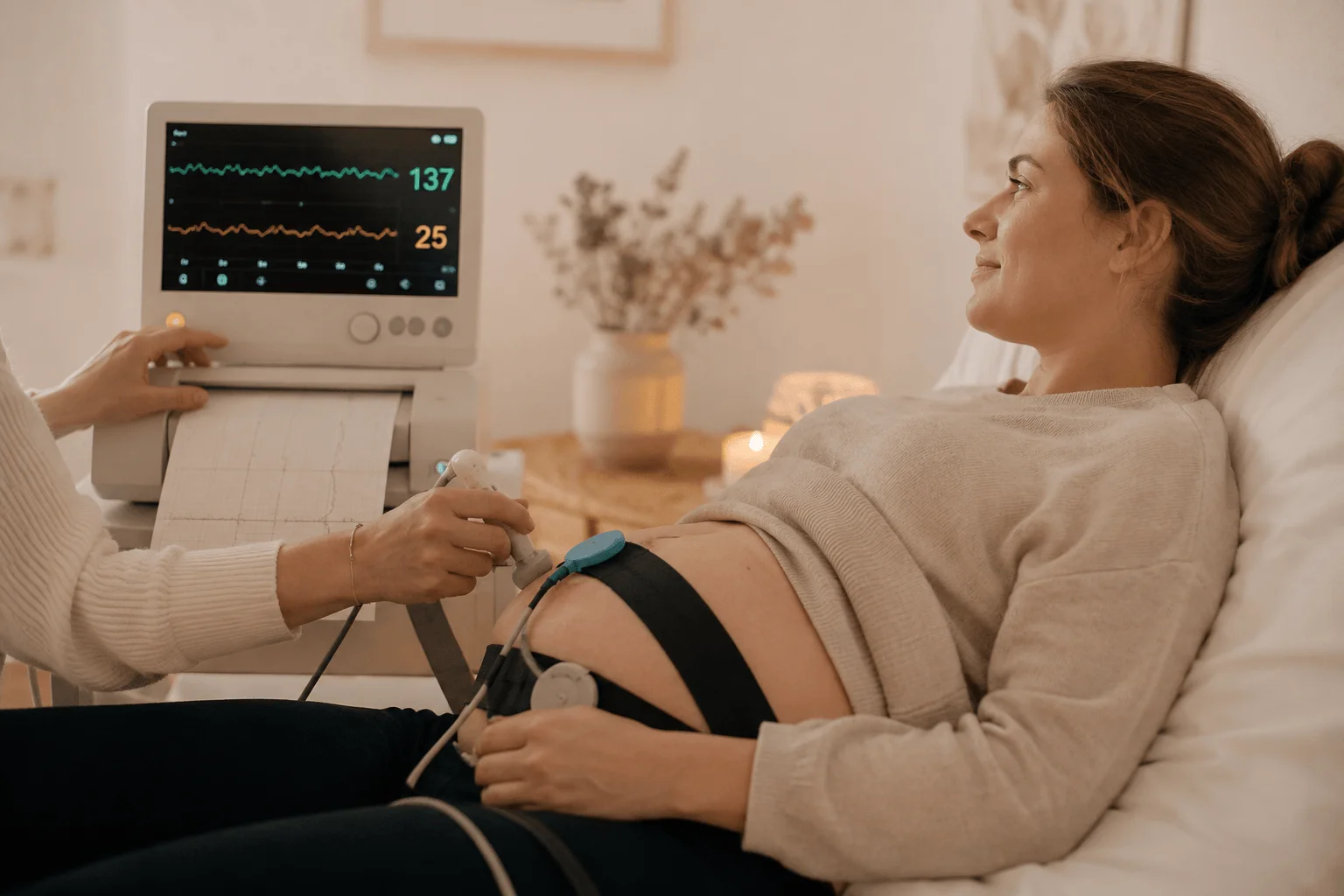 Monitoring fœtal (cardiotocographie) réalisé à domicile par Manon Gobeaux, sage-femme